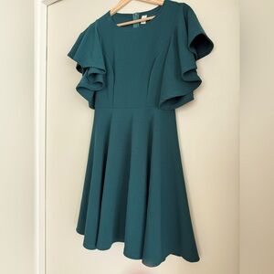 Elegant Teal Ruffle Sleeve Dress